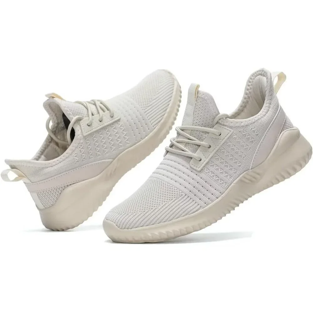 Women's Beige Lightweight Breathable Non Slip Athletic Mesh Fashion Sneakers